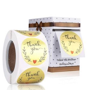 1.5" Gold Thank You Stickers with Cute Box. 500pcs. New.!